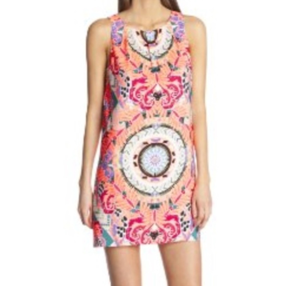 Mara Hoffman Jungle Trip Sleeveless Shift Dress Abstract Bright Coral Medium M